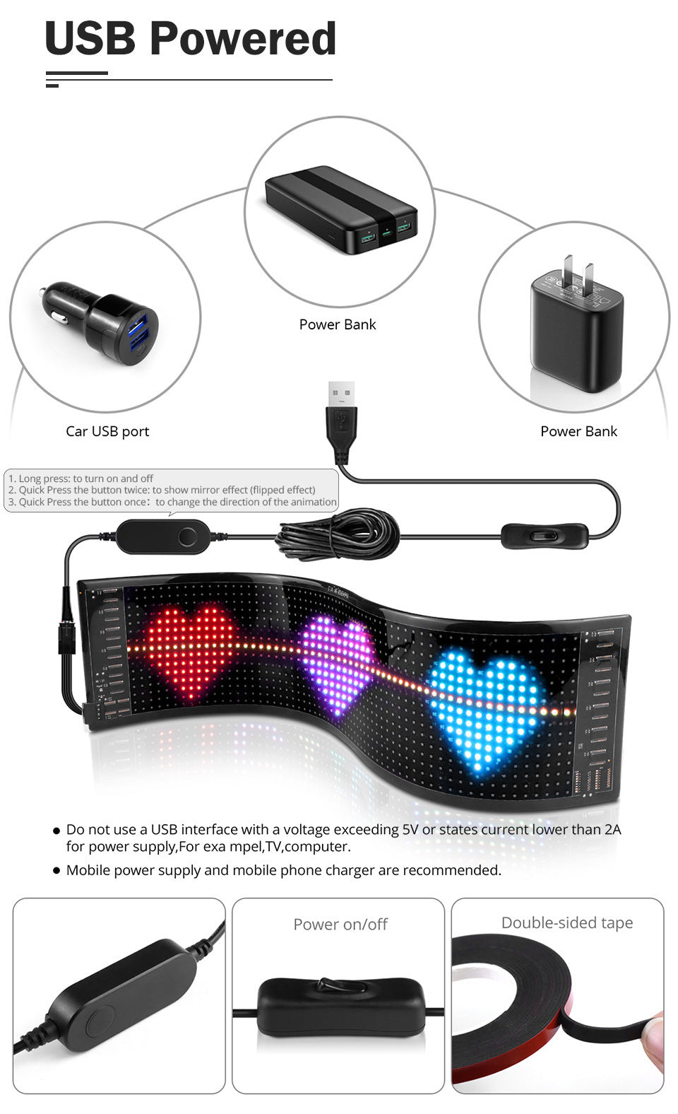 Flexible LED Pixel Art Display Mat - USB Programmable Digital Screen